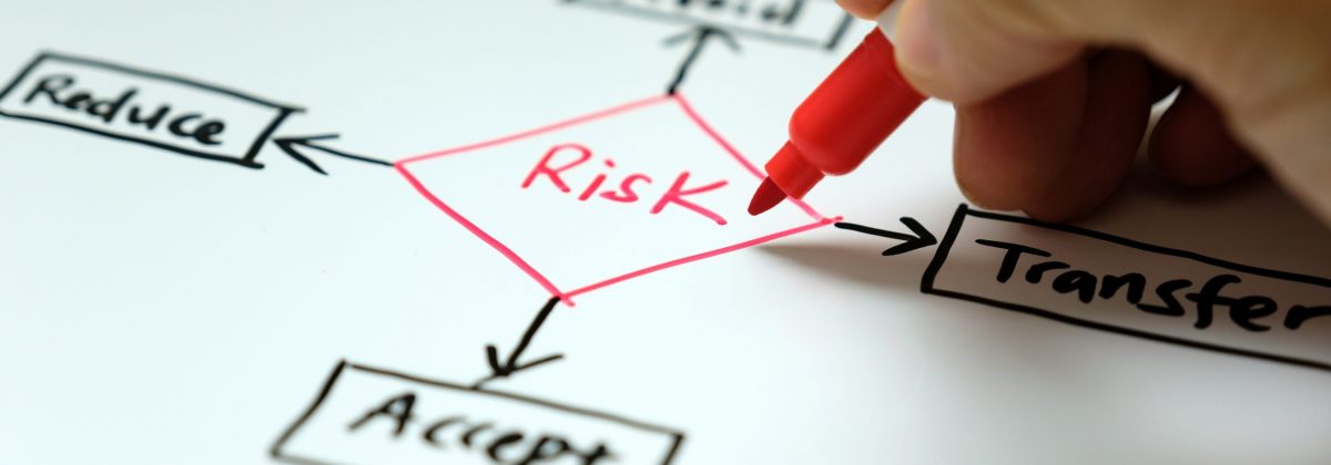 Businessman hand writing risk management concept avoid, accept, reduce and transfer